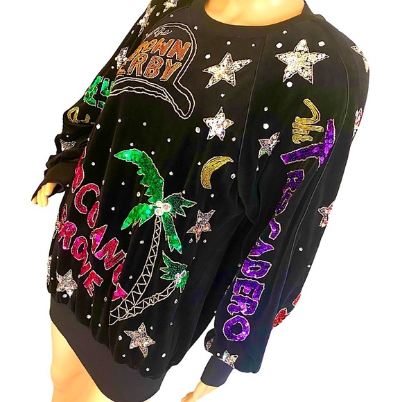 🆕 VINTAGE 80s BONNIE BOERER & CO VELVET SEQUIN HOLLYWOOD NIGHTCLUB SWEATSHIRT - Picture 4 of 16